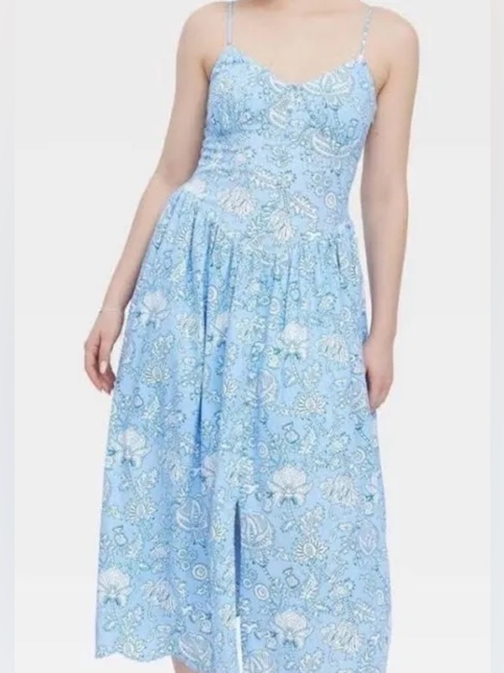 Roller Rabbit Light Blue Floral Spaghetti-Strap Midi Dress